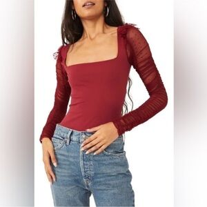 FREE PEOPLE Must be Love Bodysuit in Wine Red Size XS